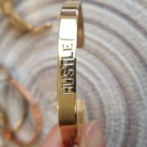 Hustle Stamped Brass Cuff Bracelet